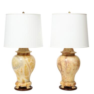 Pair of Exquisite Marble Ginger Jar Table Lamps 1960s