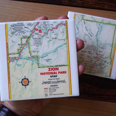 1962 Zion National Park Map Coaster Set of 2. Vintage Utah Map. Gift Hiking. US Southwest Décor. Climber Gifts Utah Coaster Vintage Zion Map 
