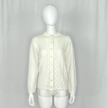 Vintage 1960s Kenneth Too White Cardigan Sweater 