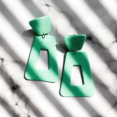 AGATHA in Biscay // Polymer Clay Earrings // Large Statement Earrings // Dangle and drop // Modern Minimalist // Green Earrings // 