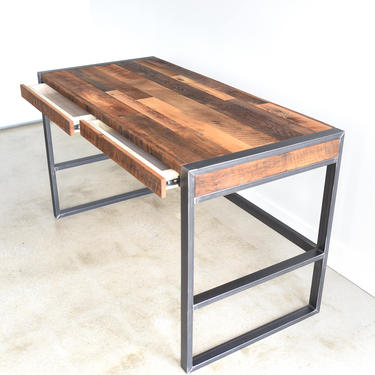 Rustic Office Desk / Industrial Patchwork Desk made from Reclaimed Wood 