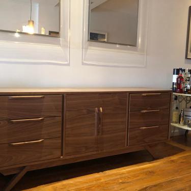 NEW Hand Built Mid Century Style Buffet / Credenza / Liquor Cabinet - Walnut 6 Drawer with Double Door in Center 