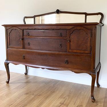 NEW - Vintage Solid Wood Queen Anne Sideboard with Original Mirror, Farmhouse Buffet, Dining Room, Living Room, Available to Customize 