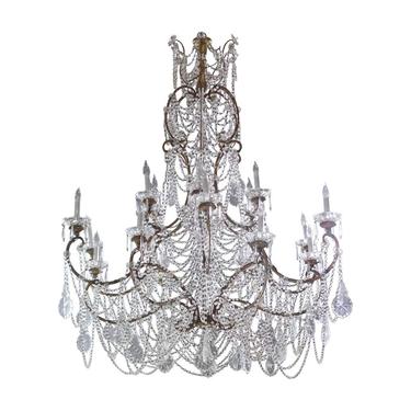 Antique 18 Light Venetian Crystal & Gilded Wrought Iron Chandelier