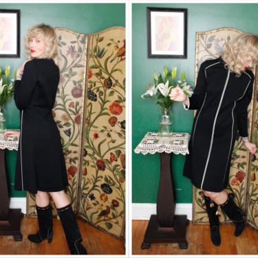 1960s Knit Dress // Black with White Piping Knit Dress // vintage 60s dress 