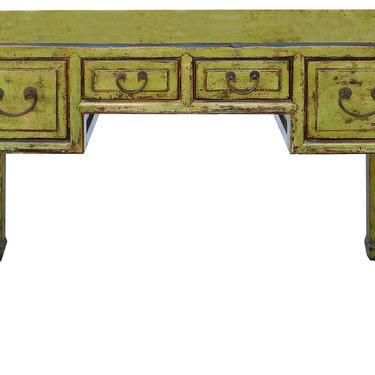 Chinese Distressed Lime Green Yellow 4 Drawers Table Desk cs1996E 