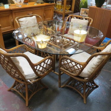 SALE! Vintage MCM rattan dining table and 4 chairs