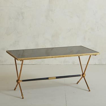 Brass Frame Coffee Table with Black Glass Table Top in the Style of Maison Jansen, 1970s