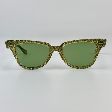 Rare 1950'S RAY-BAN Sunglasses - Green Translucent with Gold Flecks - New UV Glass Sunglass Lenses - Optical Quality 