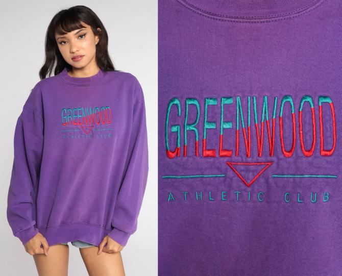 Greenwood Athletic Club Sweatshirt Arkansas Sweatshirt 90s Sweatshirt Graphic Pullover 80s Purple Embroidered Shirt Vintage Large L 