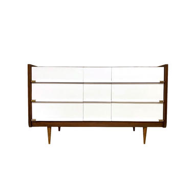 Vintage Mid Century Dresser In White and Wood 