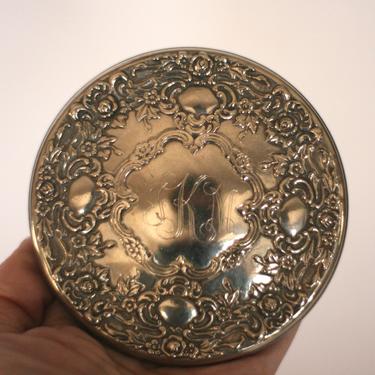 vintage silver plate pocket mirror monogrammed 'JKM' 