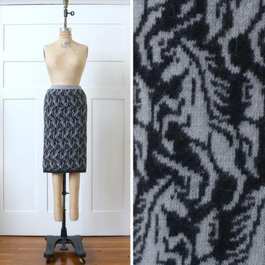 designer vintage 1980s Benetton skirt • horse novelty print mohair fuzzy sweater skirt 