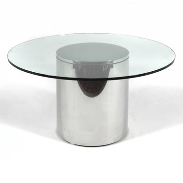 Stainless Steel Drum Table with Glass Top