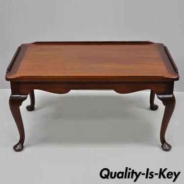 Vintage Solid Mahogany Queen Anne Style Small Coffee Table w/ Pull Out Sides