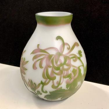 Faux “Gallé” Style Cameo Glass Vase Green and Lavender 