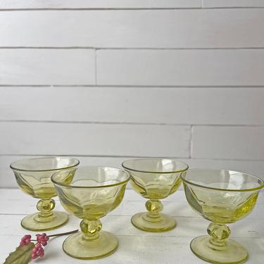 Vintage Lime Green, Viking Stemmed Dessert Cups, Champagne Glass | Dinnerware Lime Green, Yellow Glassware, Unique Gift, Housewarming 