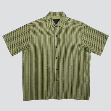 Green Cotton Stripe Camp Shirt