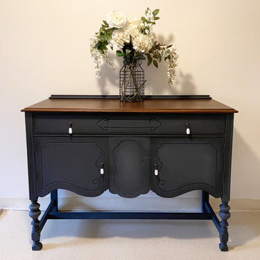 GORGEOUS refinished black Jacobean style baffet or sideboard 