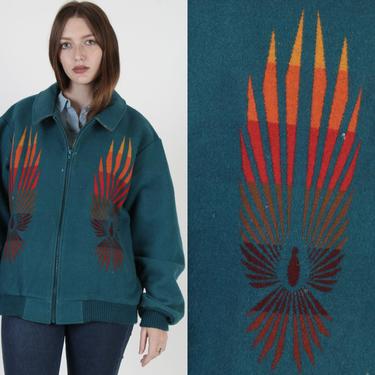 Pendleton Phoenix Bird Jacket / Beaver State Mens Coat / Southwestern Bright Color Bomber Coat / Wool Bomber Native American Winter Jacket 