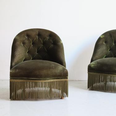 Pair of Velvet Slipper Chairs