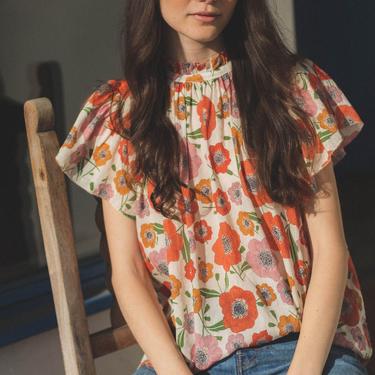Carla High Neck Shirt - Poppy Print