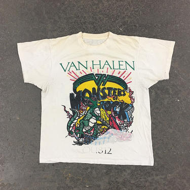 Vintage Van Halen Tee 1980s Retro Unisex Size Large + Monsters of Rock Tour + Metallica + Scorpions + White Band T Shirt + Rock Memorabilia 