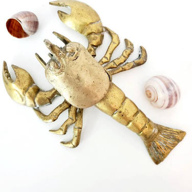 Vintage Brass Lobster Figurine Trinket Holder 