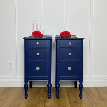 NEW - Vintage Navy Nightstands, Farmhouse End Tables, Matching Night Tables, Antique Side Tables, Gold Hardware 