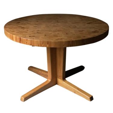 Parquet Wood Block Pine Dining Table, with Leaf, 1970s