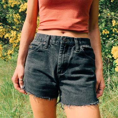 Vintage Style Lee High Waisted Black Denim Shorts / Mom Jeans 