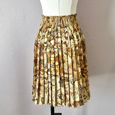 Earth Tones Pleated Skirt, High Waist, Artistic Print, Plus Size Fashion, Vintage 90s 