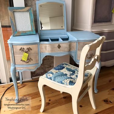 Robins Egg Blue French Provincial Vanity