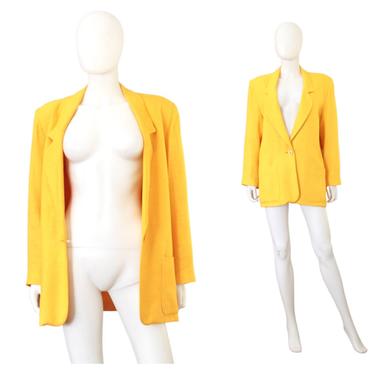 1990s Vibrant Yellow Linen Oversized Blazer - 1990s Yellow Blazer - Vintage Yellow Jacket - Vintage Oversized Blazer | Size Medium / Large 