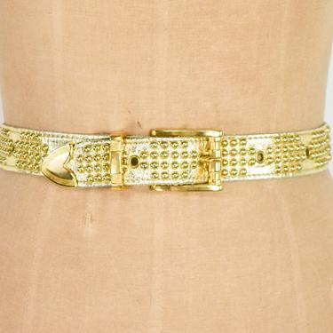 1980s Riveted Gold Leather Belt | 80s Gold Leather Belt | Sand Castle | XL 