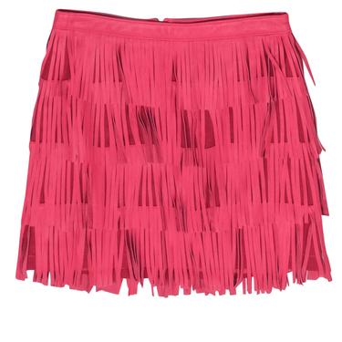 Cusp by Neiman Marcus - Raspberry Pink Leather Fringed Miniskirt Sz XS