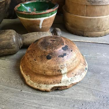 Rustic French Pâté Mixing Bowl, Green Glaze, Terra Cotta Stone, Primitive Pottery, French Farmhouse Cuisine 