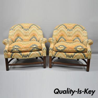 Pair of Vintage Edward Wormley Style Barrel Back Upholstered Club Lounge Chairs