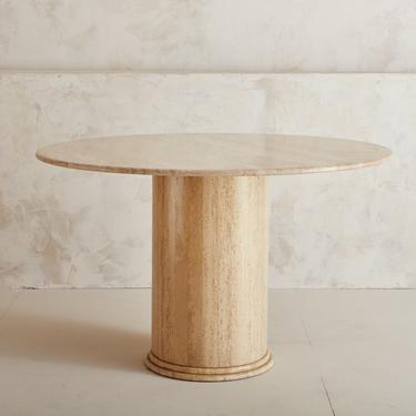 Round Travertine Dining Table with Banded Base