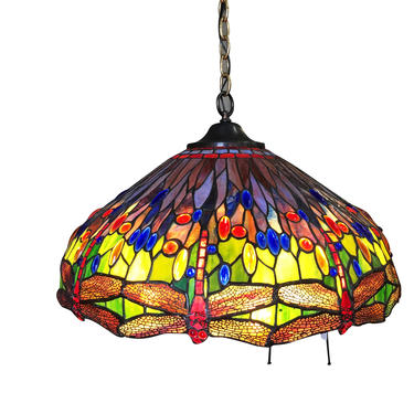 Tiffany-Style Stained Glass Hanging Dragonfly Chandelier 
