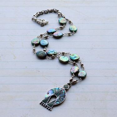 Better Angels [assemblage necklace: vintage pendant, pearl, sterling silver] 