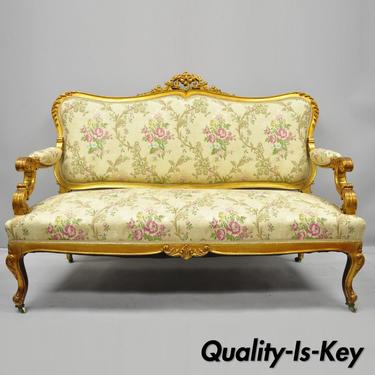 1920s French Louis XV Style Gold Gilt Settee Loveseat Sofa