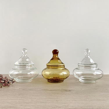 One Apothecary Jar with Lid, Clear Glass or Amber Glass, Bathroom Storage 