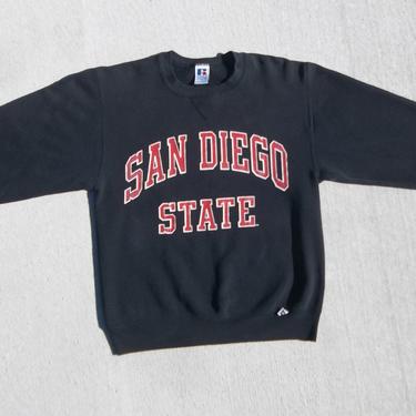 Vintage Sweatshirt San Diego State University 1990s Small Distressed Preppy Grunge Unisex Casual Athletic Crewneck Pullover Crackle Logo 