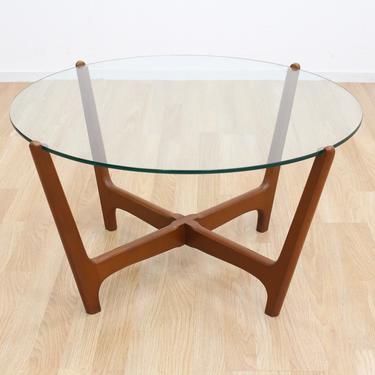 Danish Teak Circular Glass Coffee Table Mid Century Modern Side Table 