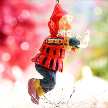VINTAGE: Resin Elf Holding White Dove Ornament - Holiday, Christmas, Xmas - SKU 16-E1-00033707 