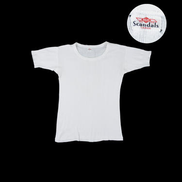 Vintage 1950's Reiss Scandals Short Sleeve - T - Shirt  - Cotton - Work Shirt - Crew Neck - Distressed - White - Small Medium 