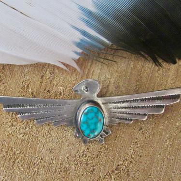 FRED HARVEY ERA Vintage 30s Thunderbird Brooch | 1930s Silver and Turquoise Bird Pin | 20s 1920s Deco, Native American Navajo Style Jewelry 