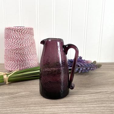 Deep amethyst crackle glass mini pitcher - 1960s vintage 