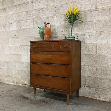 LOCAL PICKUP ONLY Vintage Basset Bureau Retro 1960's Mid Century Modern Tall 4 Drawer Wood Dresser with Carved Details 